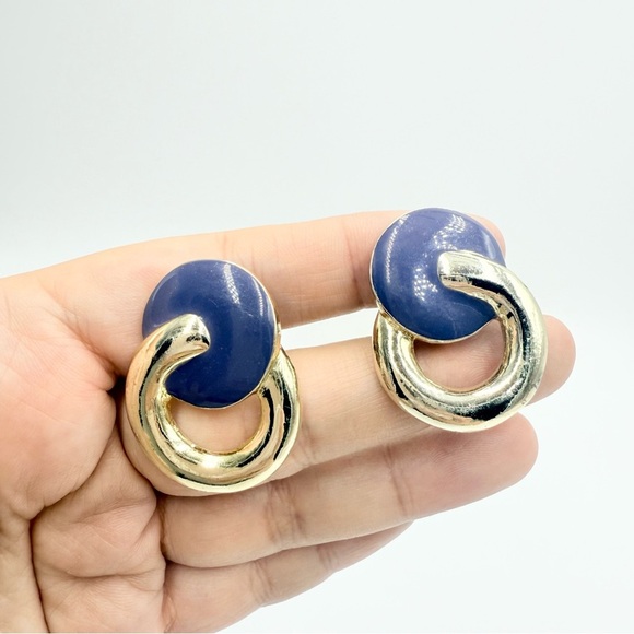 Blue colour Design Studs Clip On Earrings - Picture 3 of 9